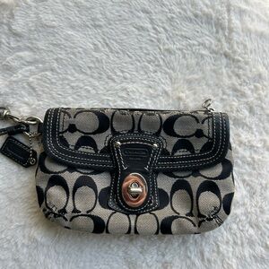 Vintage Coach Black and Cream Monogram Clutch